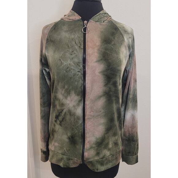 Ladies XL Tie Dye Lightweight Zip Hoodie Long Sleeve Green GUC - Picture 1 of 8